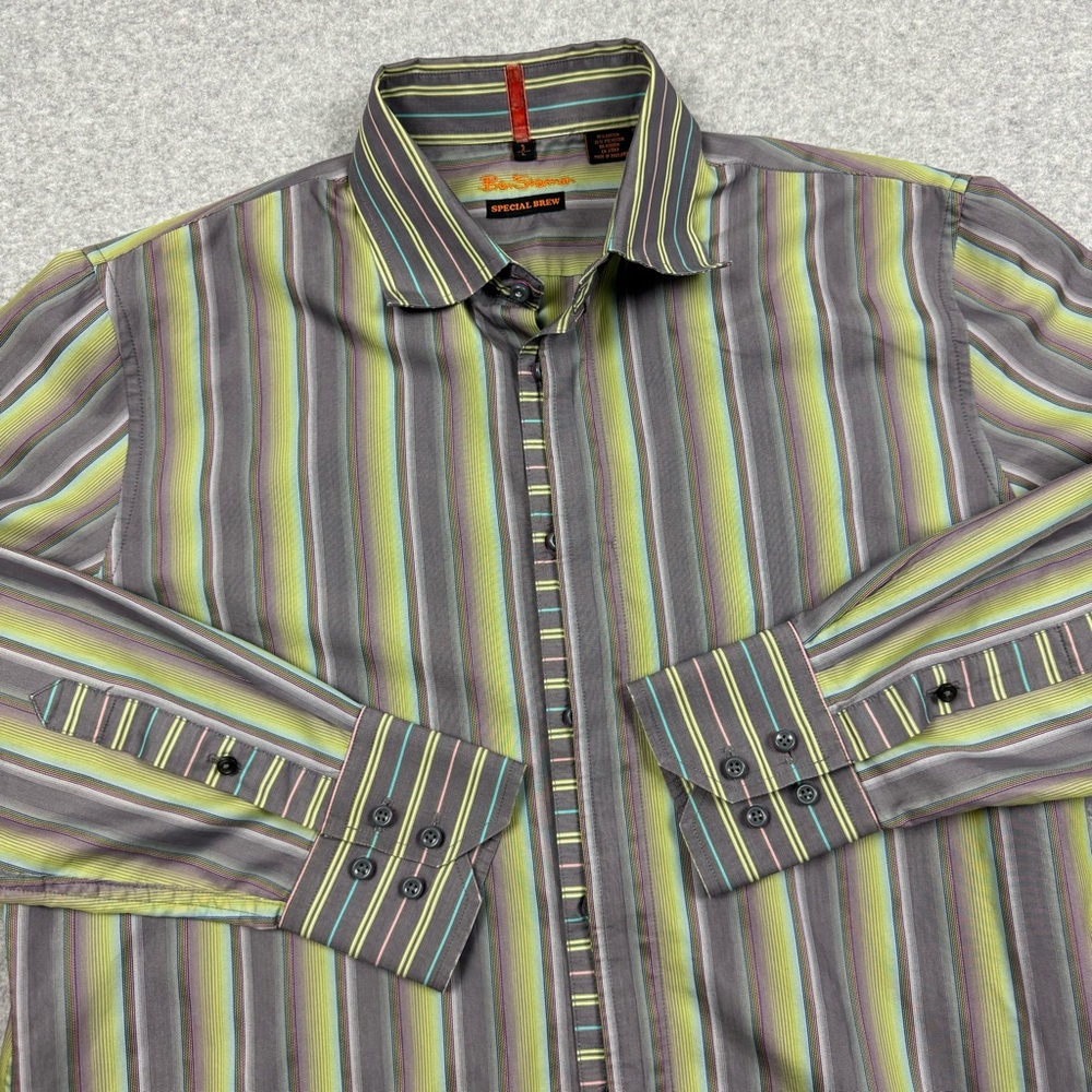 Ben Sherman Special Brew Shirt Mens Large Button‎ Up Multicolored Cotton Blend